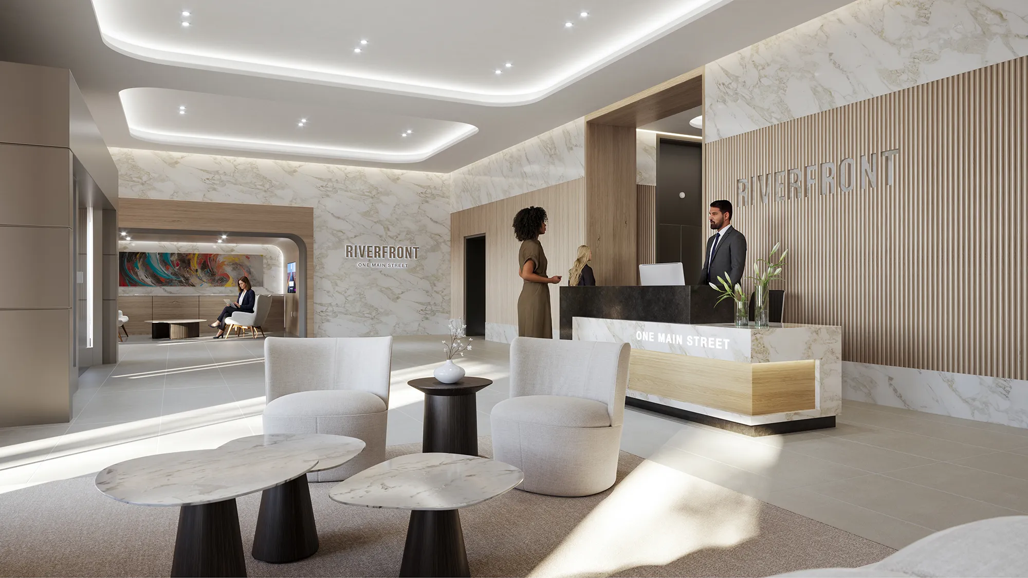 Main St lobby at Riverfront office park