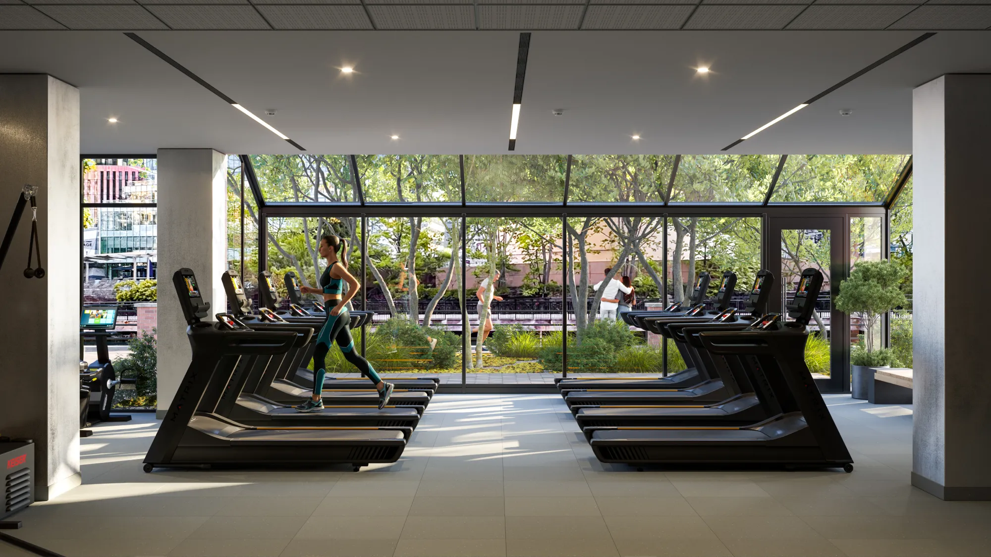 Fitness center at Riverfront office park