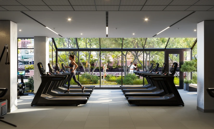 Fitness center at Riverfront office park